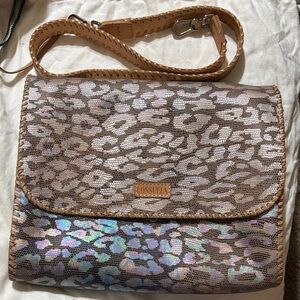 Consuela Leopard Print Clutch with Iridescent Accents